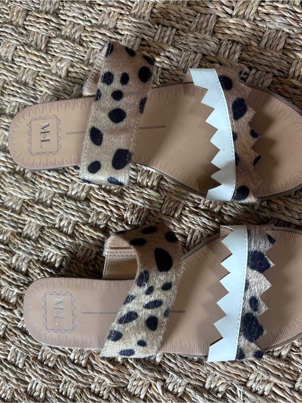 Leopard Print Slide Sandals with White Zigzag Strap